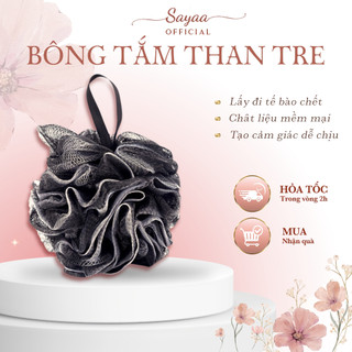 Bông Tắm Than Tre Đen Sayaa Tạo Bọt Mềm Mại Tiện Dụng
