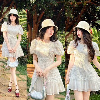 Đầm ren nối tay bí phối voan