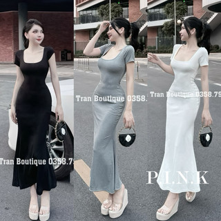 Đầm body cổ vuông tay cộc dáng đuôi cá sexy slay a37