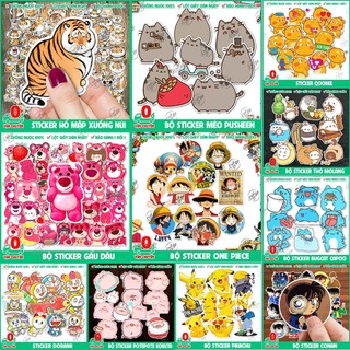 Combo 50 sticker dễ thương trang trí nón bảo hiểm doraemon ami gấu dâu meme giá rẻ chất liệu decal nhựa hình dán cho bé