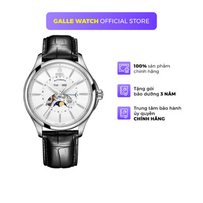 Đồng hồ cơ nam Ernest Borel GS7351-28121BK mặt số Moonphase, chống nước 5 ATM, dây da đeo tay chính hãng cao cấp