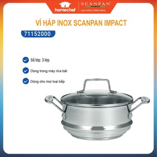 Xửng hấp/Vỉ hấp inox 304 kèm nắp kính Scanpan Impact 1.3L/20cm - 71152000, dùng cho nồi 16/18/20cm | Hàng chính hãng