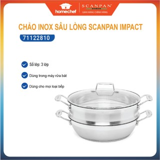 Nồi lẩu/Chảo xào inox kèm xửng hấp cao cấp Scanpan Impact 28cm 71122810, dùng bếp từ, máy rửa bát | Hàng chính hãng