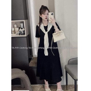 Váy xuông đen xoè phối cổ ren tiểu thư dã man