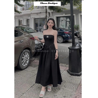 Đầm ống dáng dài zip phối thô logo ngực chà neoo un