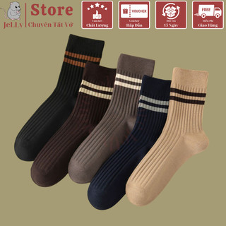 Set 5 đôi Tất,Vớ Nam cổ trung họa tiết vân dọc chất liệu cotton cao cấp