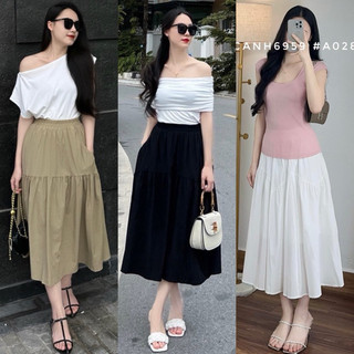 Chân váy cạp chun xoè thô Hàn Quảng Châu ⚡️ đầm cạp chun CV520