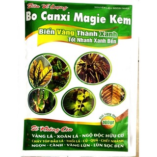 Trị vàng lá cháy đầu lá xoăn lá thối lá thối quả.Bo Canxi Magie Kẽm gói 100gr