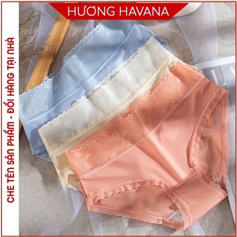 Quần lót nữ lụa băng - quần chip nữ tàng hình cạp ren họa tiết tim - có bigsize - mã FLQ44 | BigBuy360 - bigbuy360.vn