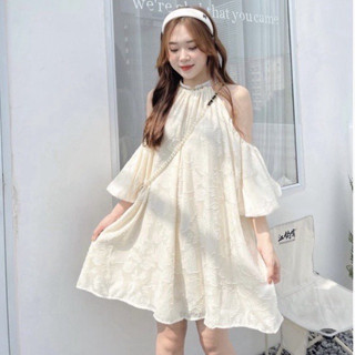  Váy babydoll tiểu thư dáng ngắn hở vai siêu xinh_395 