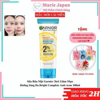 Sữa Rửa Mặt Garnier 3in1 Giảm Mụn Dưỡng Sáng Da Bright Complete Anti-Acne