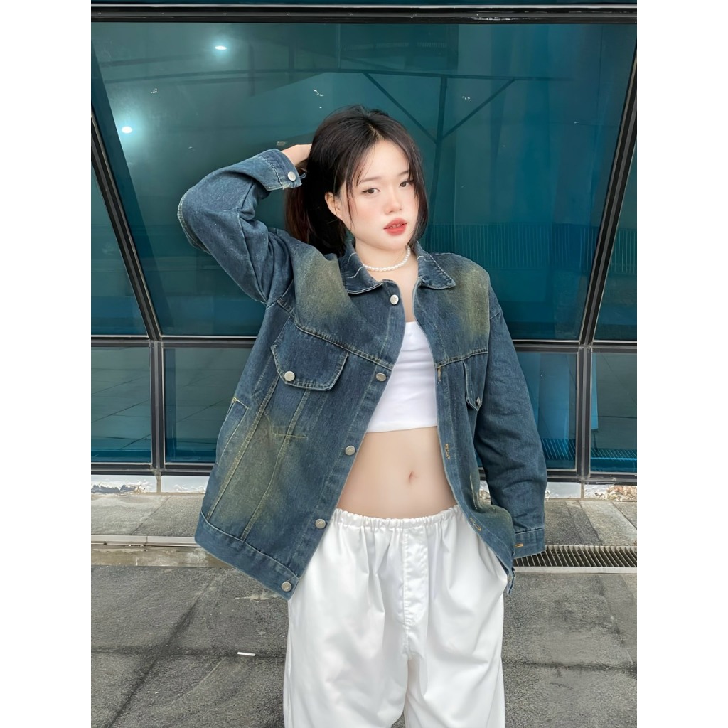 Áo Khoác Jean Unisex Outfits Nam Nữ Form Rộng, Áo Khoác Bò Basic ICRAZY AokhoacjeanM48_P6K2