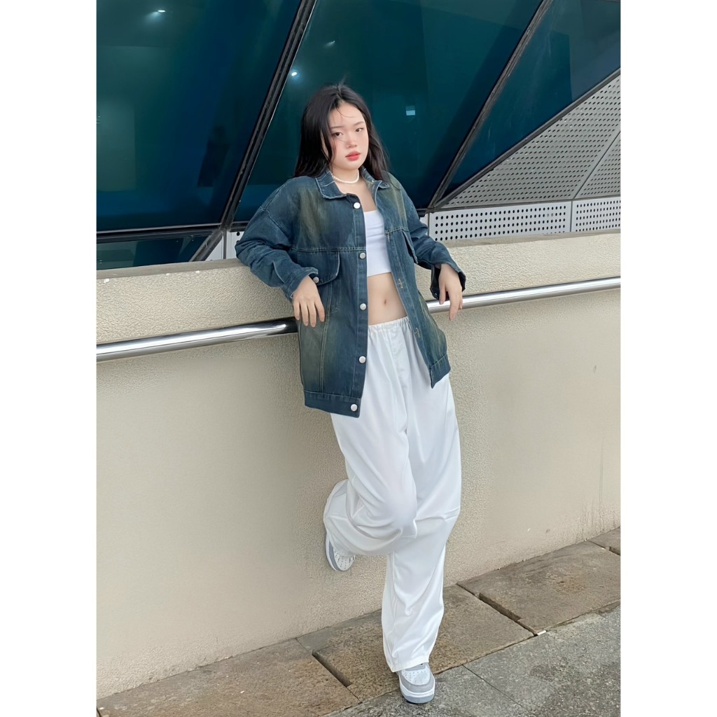 Áo Khoác Jean Unisex Outfits Nam Nữ Form Rộng, Áo Khoác Bò Basic ICRAZY AokhoacjeanM48_P6K2