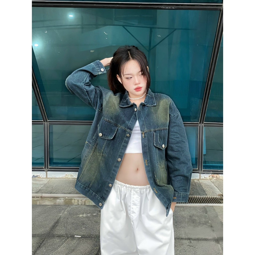 Áo Khoác Jean Unisex Outfits Nam Nữ Form Rộng, Áo Khoác Bò Basic ICRAZY AokhoacjeanM48_P6K2