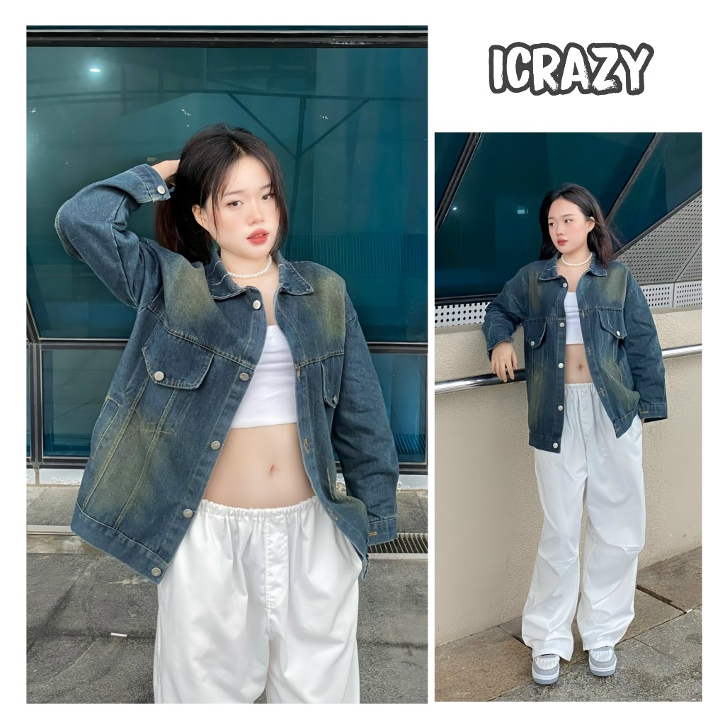 Áo Khoác Jean Unisex Outfits Nam Nữ Form Rộng, Áo Khoác Bò Basic ICRAZY AokhoacjeanM48_P6K2
