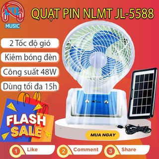 Quạt năng lượng mặt trời JL 5588 - Quạt tích điện để bàn mini 2 chế độ gió dùng 3-7h, quạt pin nlmt tích hợp bóng đèn