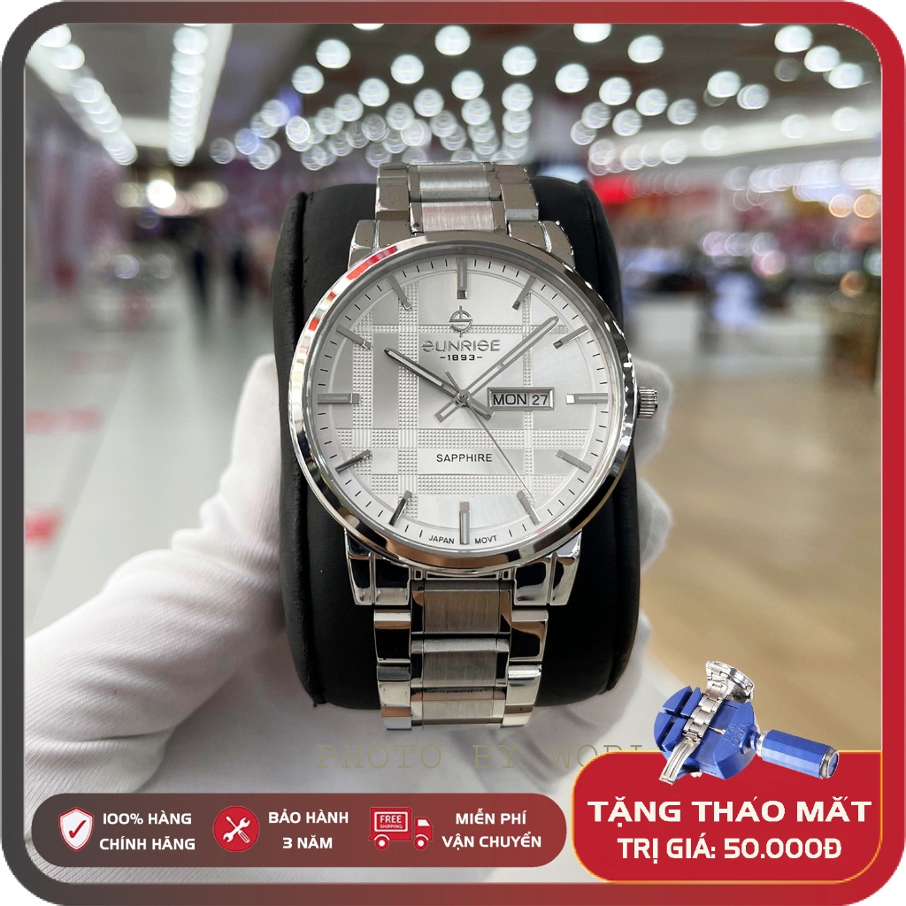 Đồng hồ thời trang, đồng hồ nam dây thép Sunrise DM1204SWA full box, kính sapphire chống xước, chống nước