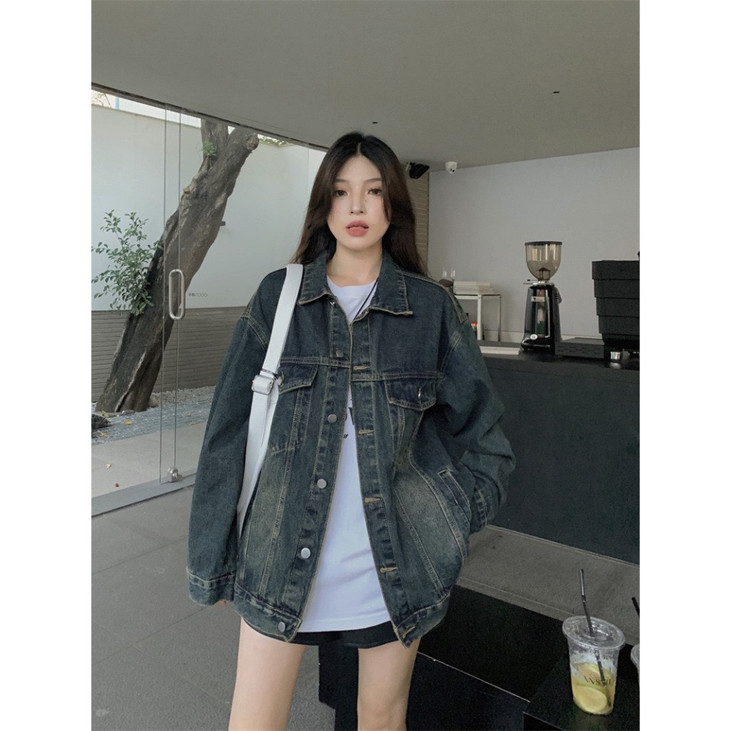 Áo Khoác Jean Unisex Outfits Nam Nữ Form Rộng, Áo Khoác Bò Basic ICRAZY AokhoacjeanM48_P6K2