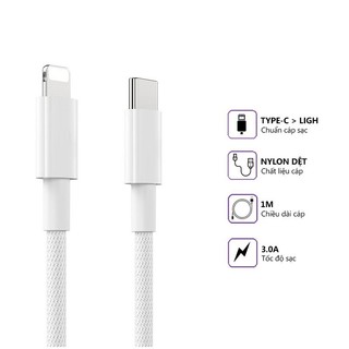 Dây sạc nhanh Hoco X56 bọc nylon bện,hỗ trợ dòng sạc 3.0A, PD 20W, dài 1M cho iphone ipad