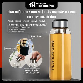 Bình thủy tinh đựng nước nhật bản cao cấp takashi có khay trà từ tính 750ml, 1000ml 1200ml 1500ml và 2000ml