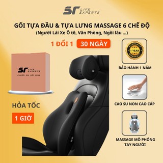 Combo Tựa Đầu Và Tựa Lưng Ô Tô Massage 6 Chế Độ, Gối Cao Su Non, Giảm Đau Mỏi Cổ Vai Cột Sống-Sairui