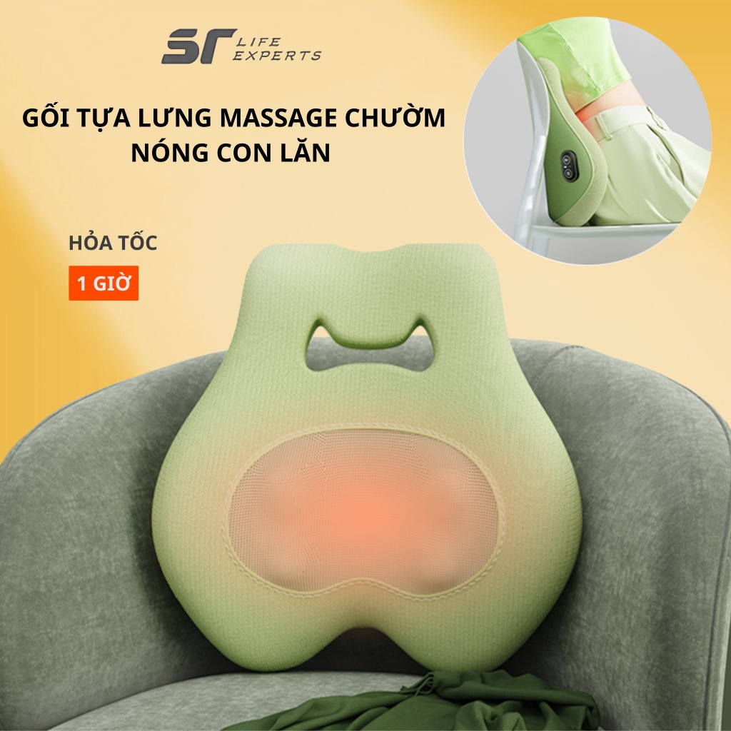 Tựa Lưng Massage Con Lăn, Gối Matxa Bi Lăn, Đệm Chống Gù, Giảm Đau Lưng Cột Sống Văn Phòng - Sairui
