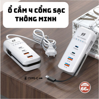 Ổ Điện, Ổ Cắm 4 Cổng Sạc Thông Minh Đa Năng, Tích Hợp Sạc Nhanh - Hỗ trợ Power Delivery USB Type C PD 20W x556
