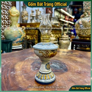 Đèn Dầu Gốm Sứ Bát Tràng Men Rạn Đắp Nổi, Đèn Dầu Thắp Ban Thờ, Đèn Dầu Châm Hương (+ Bóng)