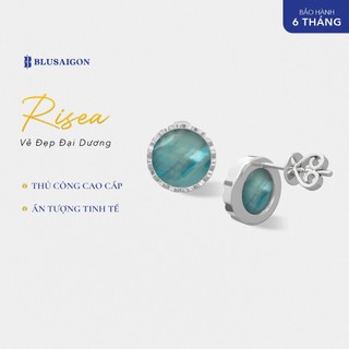 Bông tai bạc ý mạ vàng trắng - đính mother-of-pearl - ngọc trai blue moon - blusaigon risea