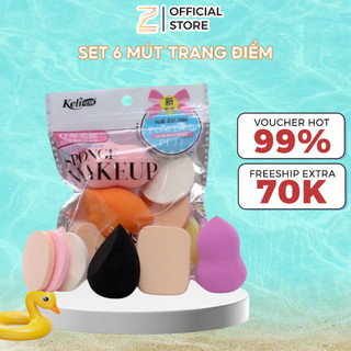Set 6 bông mút trang điểm siêu cute đẹp mịn đàn hồi cực tốt tán kem tán phấn ZENTOP