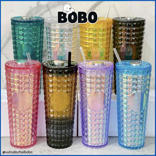 Ly Starbuck vân đá 710ml chất liệu nhựa PP an toàn cho sức khỏe kèm ống hút trong suốt