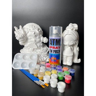 Combo 2 tượng tô màu Skull và Nami, kèm Xịt bóng và khay màu.