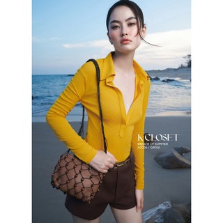 Áo thun tay dài cổ bẻ, Polo Jersey Top, thời trang thiết kế K Closet A3006