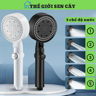 Vòi sen tăng áp, đầu vòi hoa sen 5 chế độ áp cao suất tiết kiệm nước có nút bật tắt trên thân nhựa ABS sang trọng