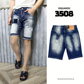 Quần short jean nam Dsquared2 xanh vảy sơn vá đùi hàng Quảng Châu, Quần sooc bò nam DSQ xanh vảy sơn khóa cúc 3508