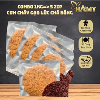 Combo 1kg=> 5 zip cơm cháy gạo lức sấy chà bông sang sịn 200g