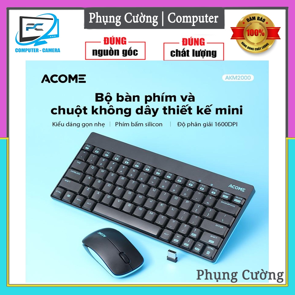 Trọn Bộ Bàn Phím Không Dây ACOME AKM2000 Black