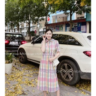Siuu phẩm váy sơ mi kẻ thêu tim so hottt hàng TKCC freesize