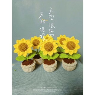 Chậu hoa Hướng dương mini bằng len và cúc họa mi (CÓ SẴN)