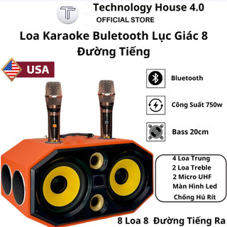 Loa bluetooth karaoke lục giác 8 đường tiếng, công suất 750w, bass đôi 20cm, âm trầm cực mạnh