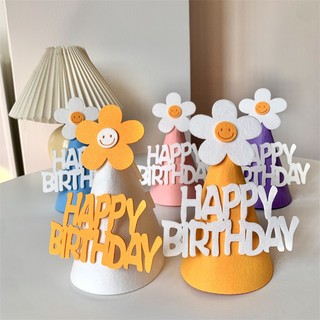 Mũ sinh nhật, nón nỉ happy birthday thiết kế hình hoa cúc phong cách hàn quốc phụ kiện sinh nhật