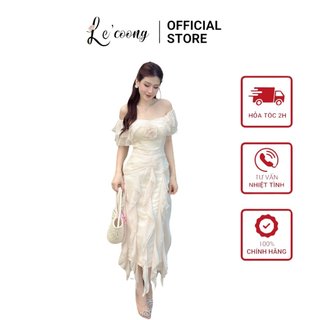 Đầm đẹp trễ vai dáng dài phối tơ lecoong v588 váy phối hoa sang trọng