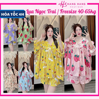 Bộ đồ ngủ freesize 40-65kg, đồ bộ nữ đùi ngắn dáng baby doll lụa mịn ngọc.trai, đồ ngủ lụa mặc nhà cute dễ thương