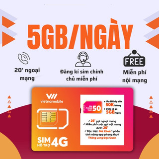 [5❤️][FREESHIP] SIM 4G VIETNAMMOBILE DU LỊCH 5GB/NGÀY = 150GB/THÁNG [HCM]