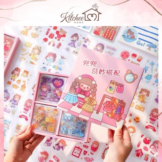 Set 100 Miếng Dán Sticker Trang Trí Hình Dáng Cute Nhiều Màu Sắc