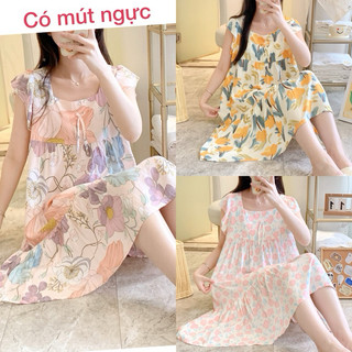 (Mới) Váy, đầm mặc nhà, mặc ngủ, bầu bí sát nách phối bèo dễ thương freesize rộng SNB2