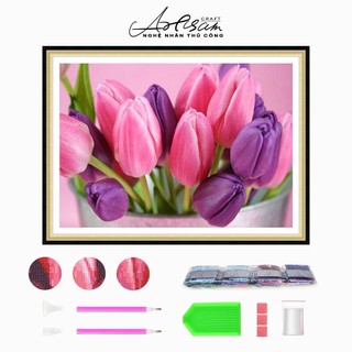 Tranh kim cương DIY, đồ thủ công DIY, hoa tulip