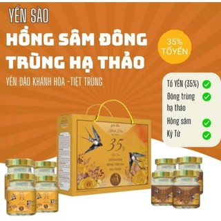 Combo 6 hũ Yến Sào Khánh Hòa Hồng Sâm Đông Trùng Hạ Thảo hũ chưng sẵn yến tươi 35% 2 vị 1 hũ 70ml