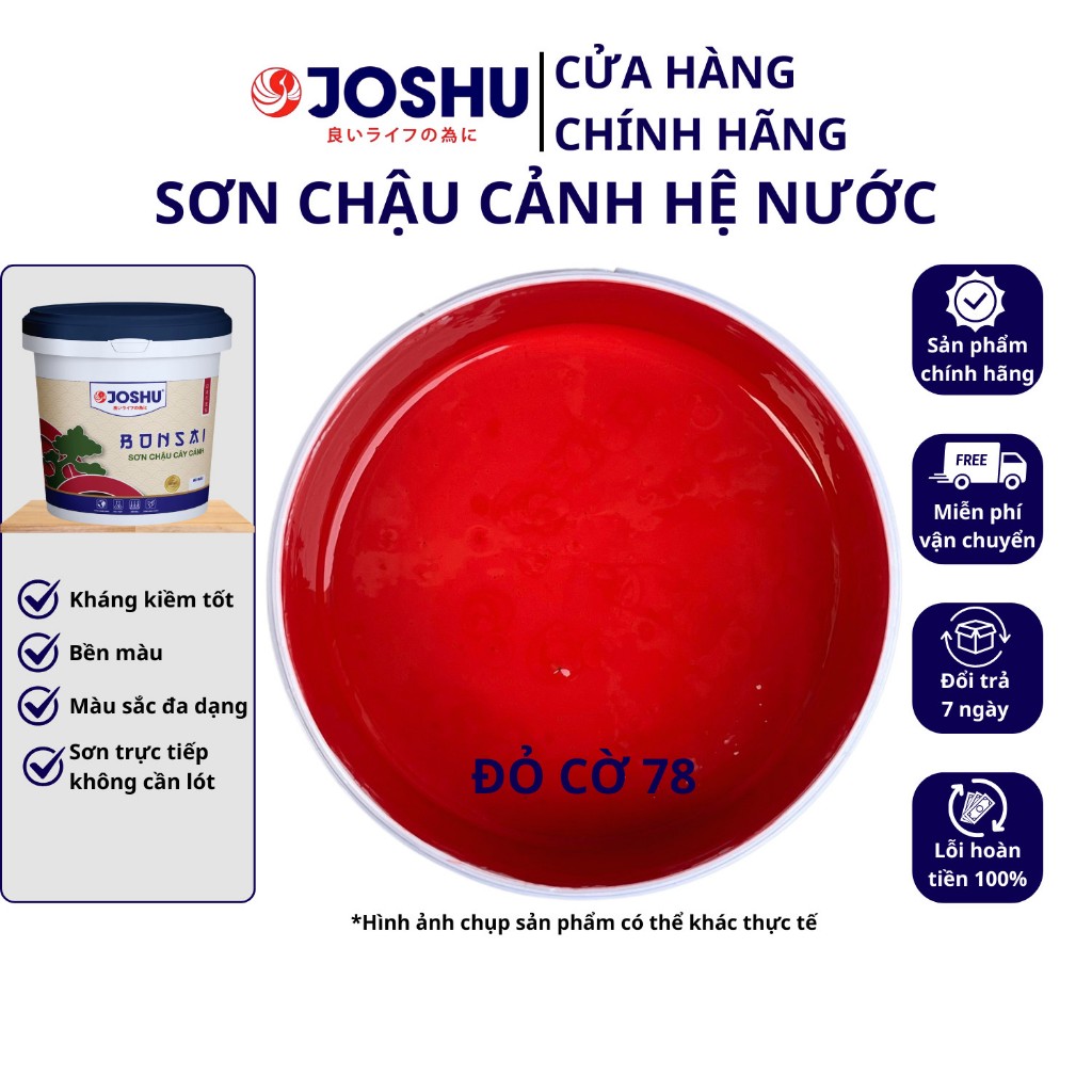 Sơn chậu cảnh JOSHU màu đỏ cờ hộp 1 Lít có kháng kiềm, Sơn chậu kiểng