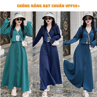 Áo Chống Nắng Umi 2 Lớp Dày Dặn, Croptop Thời Trang, Chất Cotton Hàn, Váy Xòe Dài Kín Chân, Áo Nắng Nữ